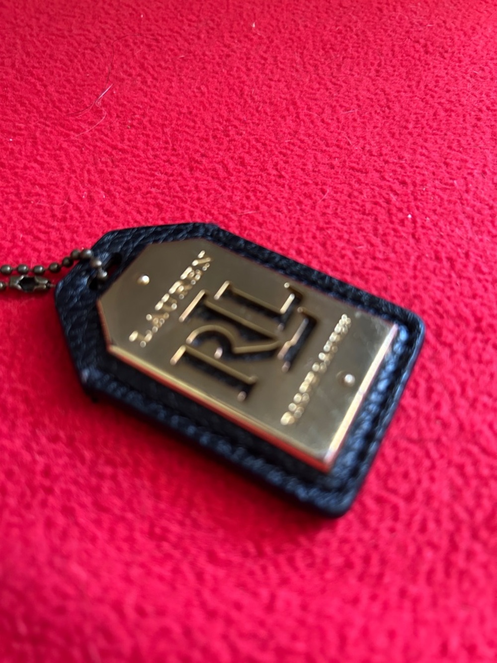 Ralph Lauren Black Leather bag charm with Gold Plaque